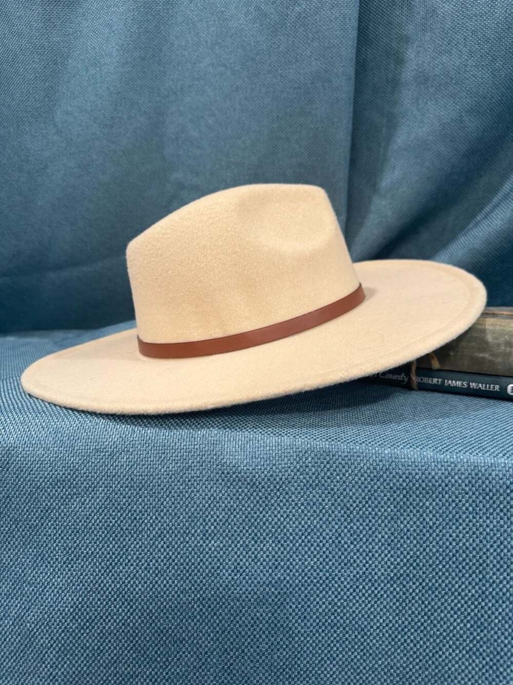 Women's Wide Brim Felt Fedora Hat with Brown Leather Band